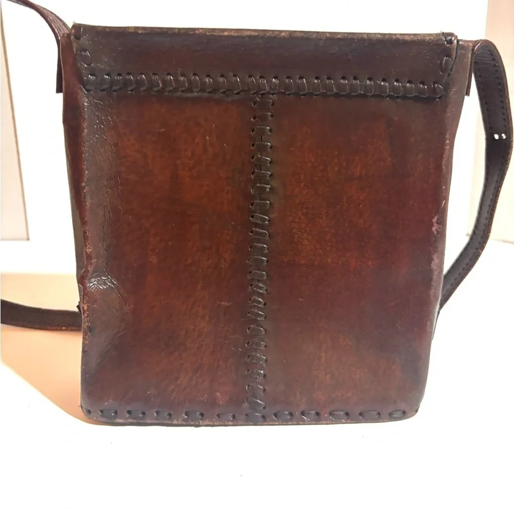 Vintage handmade Brown Leather Crossbody Bag
